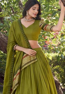 mehendi green chanderi silk zari weaving lehenga set choli with dupatta with dupatta 6