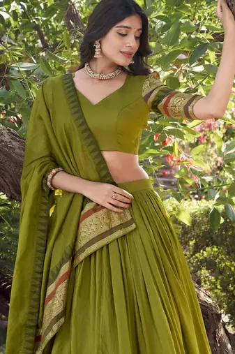 mehendi green chanderi silk zari weaving lehenga set choli with dupatta with dupatta