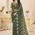 green stone thread work embroidery net saree