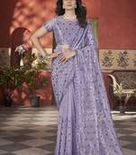 lavender sequin thread embroidery net saree