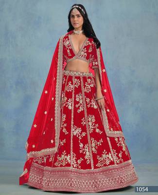 Red Embroidered Art silk blend Designer Lehenga With Blouse 1