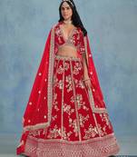 Red Embroidered Art Silk Designer Lehenga With Blouse