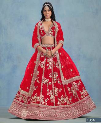 Red Embroidered Art silk blend Designer Lehenga With Blouse 2
