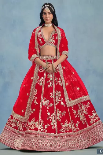 Red Embroidered Art Silk Designer Lehenga With Blouse