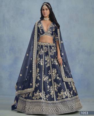 Navy Blue Embroidered Art silk blend Lehenga With Blouse 1