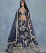 Navy Blue Embroidered Art Silk Lehenga With Blouse