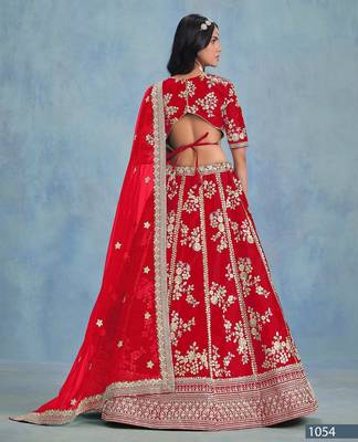 Red Embroidered Art silk blend Designer Lehenga With Blouse 3
