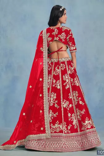Red Embroidered Art Silk Designer Lehenga With Blouse