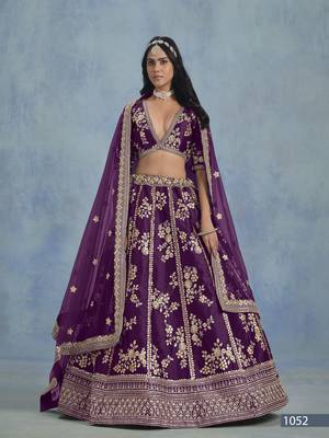 Purple Embroidered Art silk blend Lehenga With Blouse 1