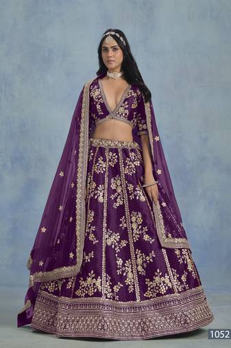 Purple Embroidered Art Silk Lehenga With Blouse