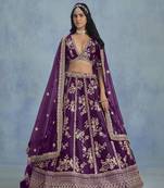 Purple Embroidered Art Silk Lehenga With Blouse