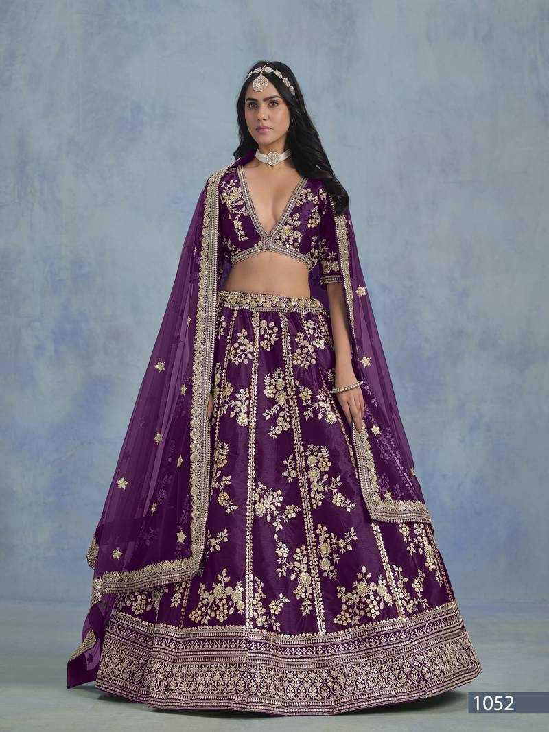 Purple Embroidered Art Silk Lehenga With Blouse