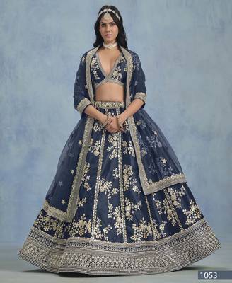 Navy Blue Embroidered Art silk blend Lehenga With Blouse 2