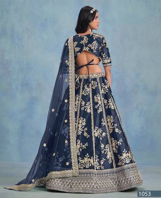 Navy Blue Embroidered Art silk blend Lehenga With Blouse 3