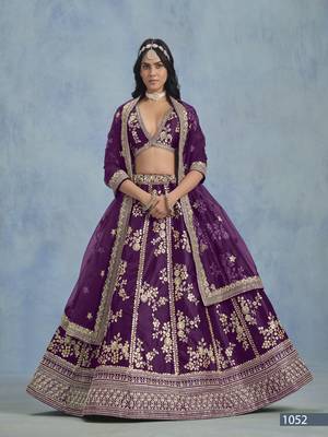 Purple Embroidered Art silk blend Lehenga With Blouse 2
