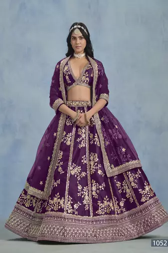 Purple Embroidered Art Silk Lehenga With Blouse