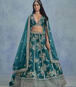 Teal Embroidered Art Silk Lehenga With Blouse