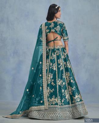 Teal Embroidered Art silk blend Lehenga With Blouse 3