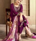 Wine color spun rayon slub fabric heavy embroidery kurta set with digital printed dupatta