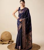 Navy jacquard weaves with gold silver zari