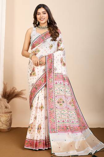 White cotton printed saree