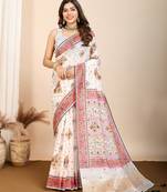 White cotton printed saree