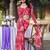 Red weightless marbal printed & peral lace border saree with unstitched blouse