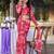 Red weightless marbal printed & peral lace border saree with unstitched blouse