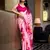 Baby pink satin silk printed saree with hotfix work unstitched blouse