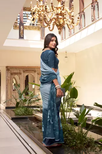 Rama weightless marbal printed & trim lace border saree with unstitched blouse