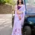 Lavender marbal printed pearl border saree with unstitched blouse