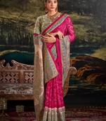 Pink silk madhubani & bandhej fusion print saree with unstitched blouse