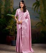 Baby pink art kanjivaram silk zari weaving saree with unstitched blouse