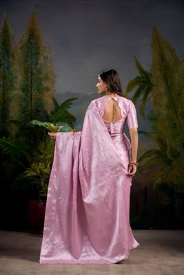 Baby pink art kanjivaram silk zari weaving saree with unstitched blouse 2