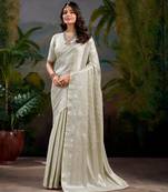 Off white art kanjivaram silk zari weaving saree with unstitched blouse