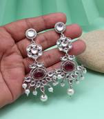 Magenta color fashion earrings with beads and shine for modern chic
