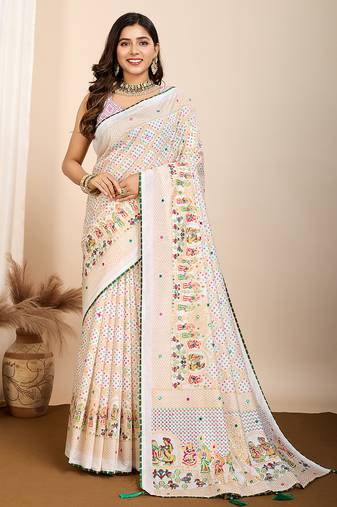 Beige maslin cotton saree with digital print