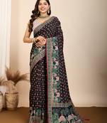 Black maslin cotton saree with digital print