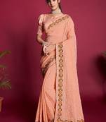 Peach Thread Work Georgette Saree With Blouse