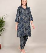 Blue printed vertigan silk co ord western wear set