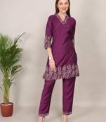 Wine thread embroidery viscose rayon co-ord set