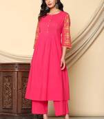 punch pink embroidered cotton kurta sets