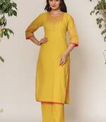 sunshine light yellow embroidered cotton kurta sets