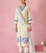 frost off white embroidered cotton kurta sets