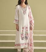 misri dark white embroidered blended kurta sets