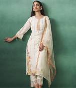 saint off white embroidered blended kurta sets
