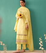 sunshine light yellow embroidered cotton kurta sets