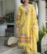 lime dark yellow embroidered cotton kurta sets
