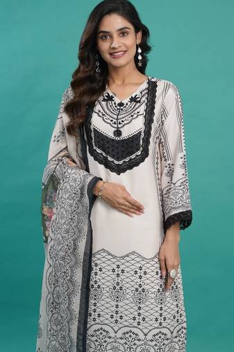 mono dark white embroidered cotton kurta sets