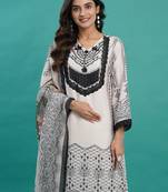 mono dark white embroidered cotton kurta sets